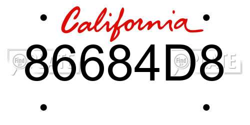 86684D8 California License Plate