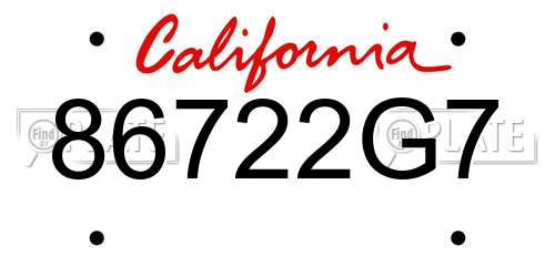 86722G7 California License Plate