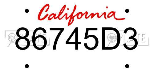 86745D3 California License Plate