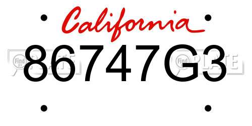 86747G3 California License Plate