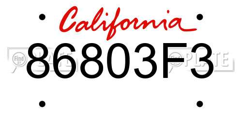 86803F3 California License Plate