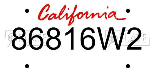 86816W2 California License Plate