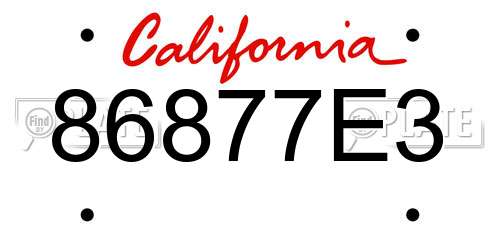 86877E3 California License Plate