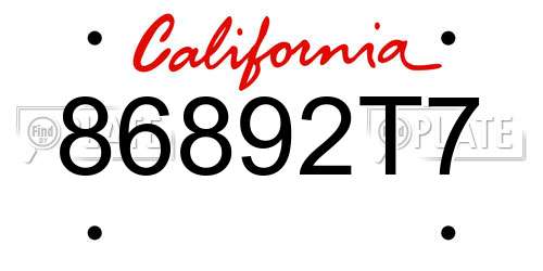 86892T7 California License Plate