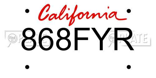 868FYR California License Plate