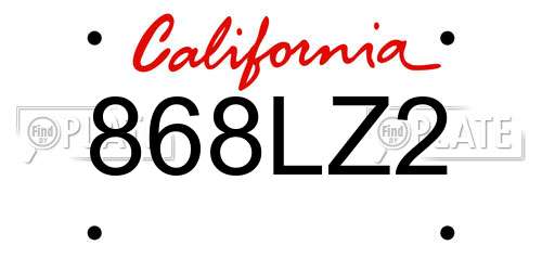 868LZ2 California License Plate
