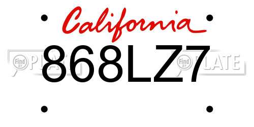 868LZ7 California License Plate