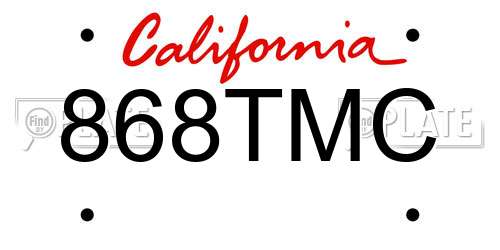 868TMC California License Plate