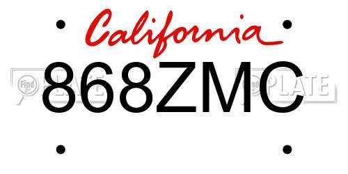 868ZMC California License Plate