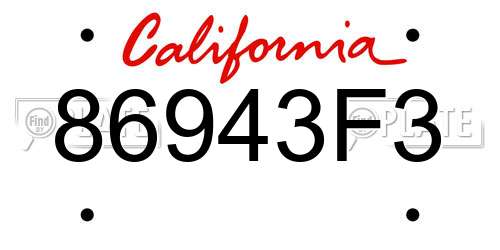 86943F3 California License Plate