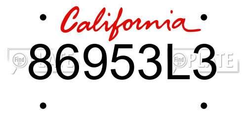 86953L3 California License Plate