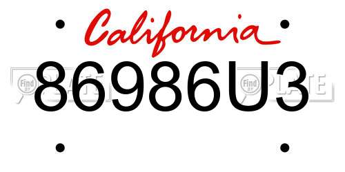 86986U3 California License Plate