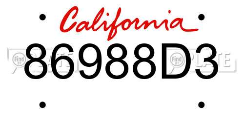 86988D3 California License Plate