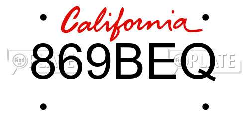 869BEQ California License Plate