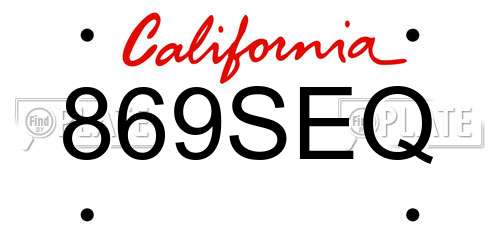 869SEQ California License Plate