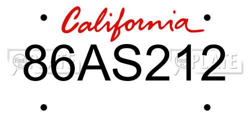 86AS212 California License Plate