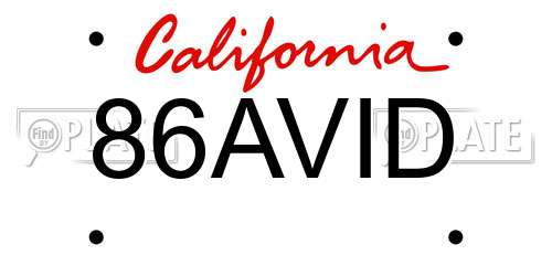 86AVID California License Plate