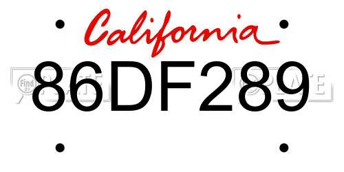 86DF289 California License Plate