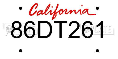 86DT261 California License Plate
