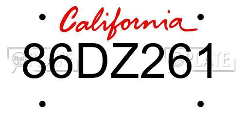 86DZ261 California License Plate