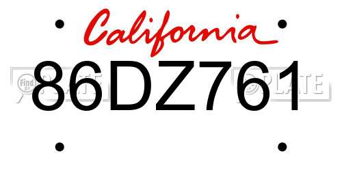 86DZ761 California License Plate