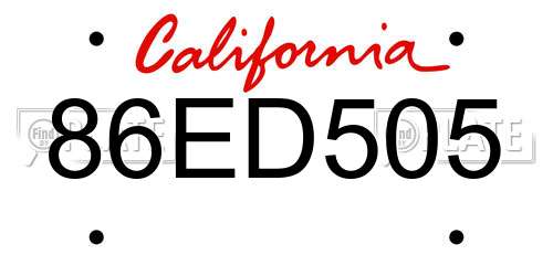 86ED505 California License Plate