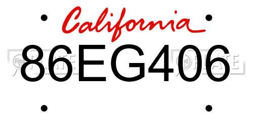 86EG406 California License Plate