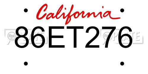 86ET276 California License Plate