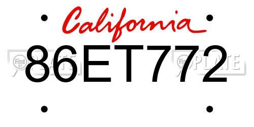 86ET772 California License Plate