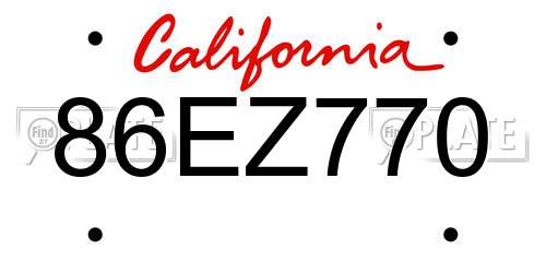86EZ770 California License Plate