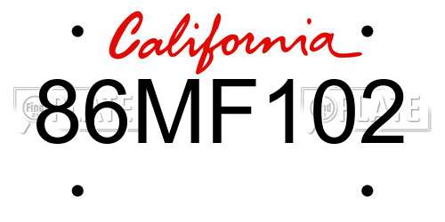 86MF102 California License Plate