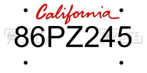 86PZ245 California License Plate