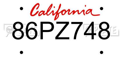 86PZ748 California License Plate