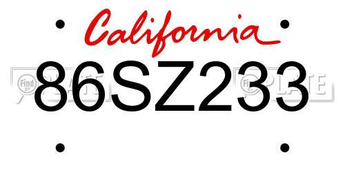86SZ233 California License Plate