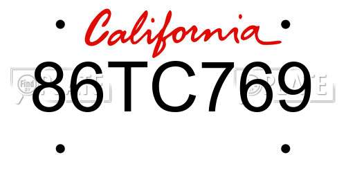86TC769 California License Plate