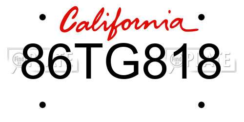 86TG818 California License Plate
