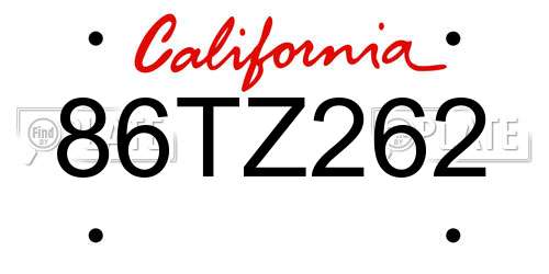 86TZ262 California License Plate