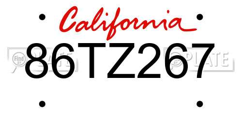 86TZ267 California License Plate