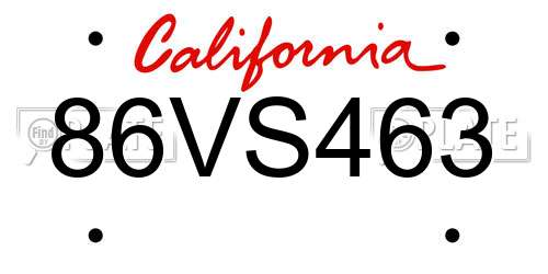 86VS463 California License Plate
