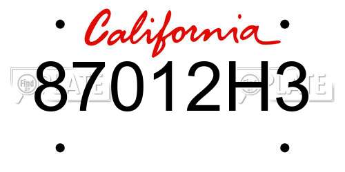 87012H3 California License Plate