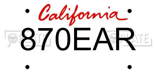 870EAR California License Plate