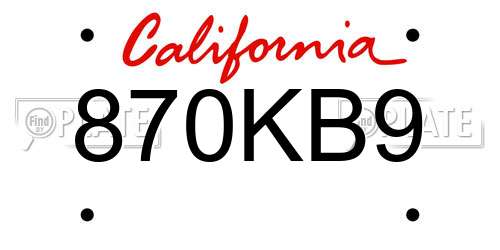 870KB9 California License Plate