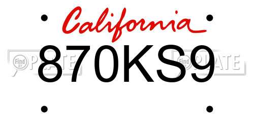 870KS9 California License Plate
