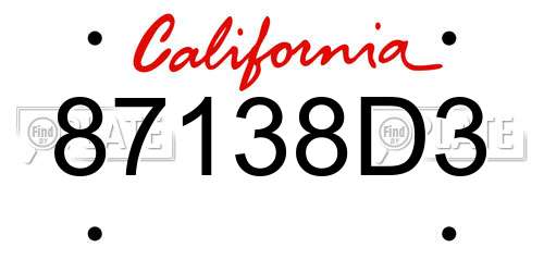 87138D3 California License Plate
