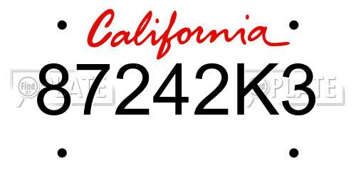 87242K3 California License Plate