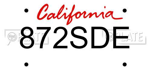872SDE California License Plate