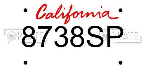 8738SP California License Plate