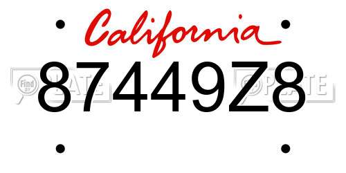 87449Z8 California License Plate