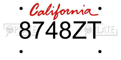 8748ZT California License Plate