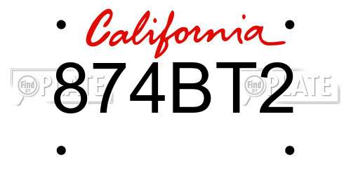 874BT2 California License Plate